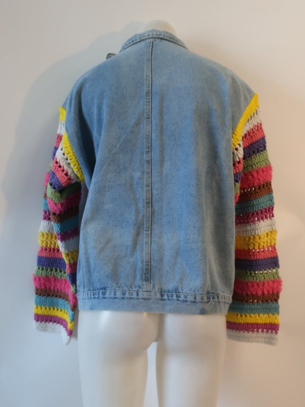 NWT Womens Regina Rainbow Crochet Sleeve (Item- 10) Denim Jacket S - Picture 4 of 7